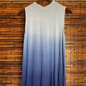 Blue Ombré Mock Neck Swing Dress